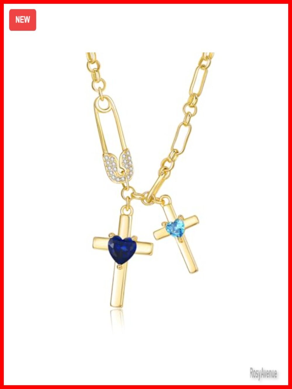 14k Gold Plated Double Cross Necklace Dainty Paper Clip Chain